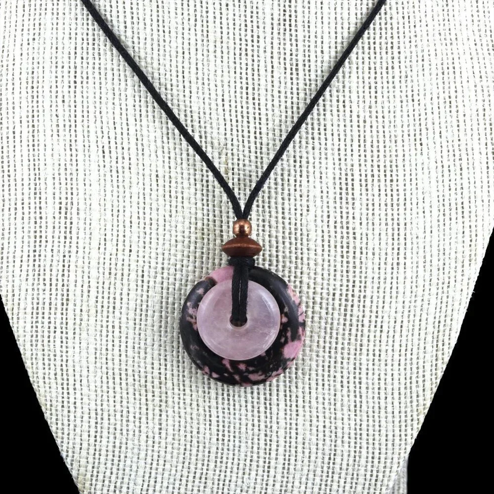 Rhodonite & Rose Quartz Pendant Necklace | Handmade - Picture 2 of 7